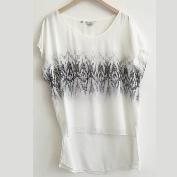 New Guess Placed Lizard Print Top Sheer High Low - Picture 3 of 3